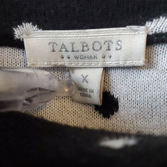 TALBOTS WOMAN BLACK WHITE POLKA DOT COTTON BLEND SWEATER PORTRAIT COLLAR SIZE X - Picture 4 of 12